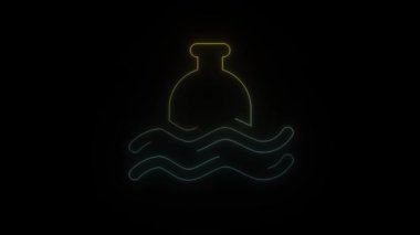 Siyah arka planda su ikonunda parlayan neon şişesi. Suda mesaj var. Hareket grafikleri ve birleşikliği için 4K video animasyonu.