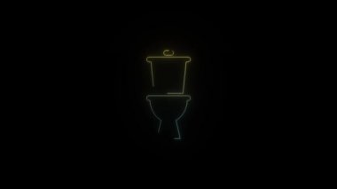 Siyah arka planda parlayan neon kase ikonu. Evdeki su tesisatı. Hareket grafikleri ve birleşikliği için 4K video animasyonu.