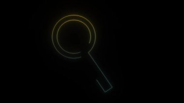 Siyah arkaplanda parlayan neon büyüteç simgesi. Haritaya bakalım. Hareket grafikleri ve birleşikliği için 4K video animasyonu.
