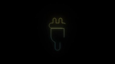 Siyah arkaplanda parlayan neon tapa simgesi. Elektrikli alet bağlantısı. Hareket grafikleri ve birleşikliği için 4K video animasyonu.