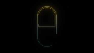 Siyah arkaplanda parlayan neon tablet simgesi. Tedavi için ilaçlar. Hareket grafikleri ve birleşikliği için 4K video animasyonu.