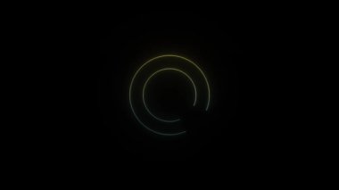 Siyah arkaplanda parlayan neon halkalar simgesi. İş sunumu elemanları. Hareket grafikleri ve birleşikliği için 4K video animasyonu.