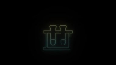 Siyah arkaplanda parlayan neon şişe simgesi. Hekimlerin deneyleri. Hareket grafikleri ve birleşikliği için 4K video animasyonu.