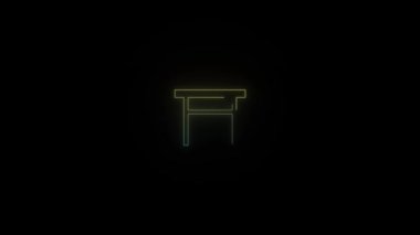 Siyah arkaplanda parlayan neon masa simgesi. Mutfak masası. Hareket grafikleri ve birleşikliği için 4K video animasyonu.