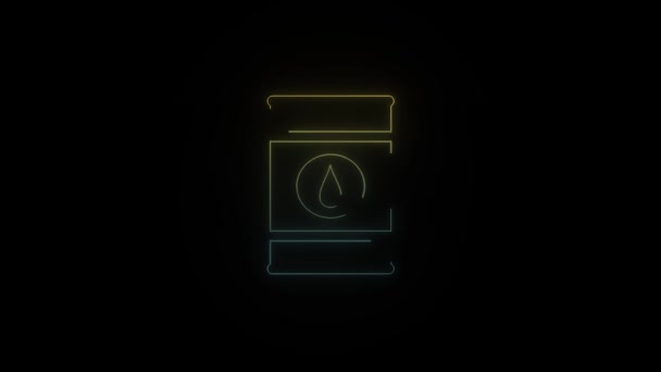 黒の背景にネオンバレルのアイコンを光る 石油製品の貯蔵 モーショングラフィックスと合成のための4Kビデオアニメーション — ストック動画