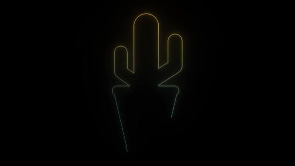 Icona Cactus Fluorescente Neon Sfondo Nero Finitura Dei Locali Animazione — Video Stock