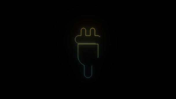 Ragyogó Neon Dugó Ikon Fekete Háttérrel Elektromos Berendezések Csatlakoztatása Videoanimáció — Stock videók