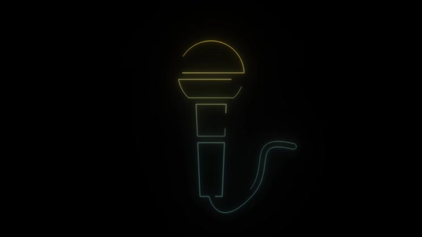 Icona Del Microfono Neon Luminoso Sfondo Nero Parlare Pubblico Animazione — Video Stock