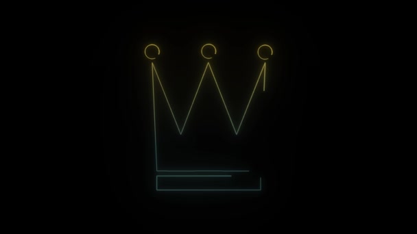 Świecąca Neonowa Ikona Korony Czarnym Tle Elementy Królów Animacja Wideo — Wideo stockowe