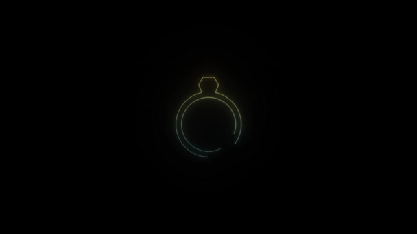 Glowing Neon Wedding Ring Icon Black Background Declaration Love Video — Stock Video