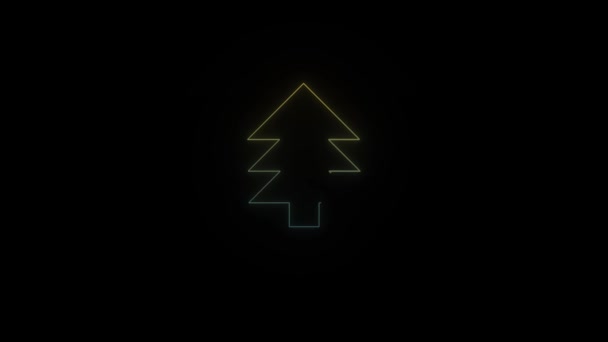 Świecąca Neonowa Ikona Drzewa Czarnym Tle Wakacyjne Drzewo Animacja Wideo — Wideo stockowe