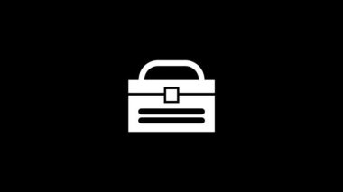 Siyah arka plandaki aletler için beyaz bavul resmi. Projeniz için dinamik tarzda görüntüler. Araç gereç dolu bavul. Hareket grafikleri ve birleşikliği için 4K video animasyonu