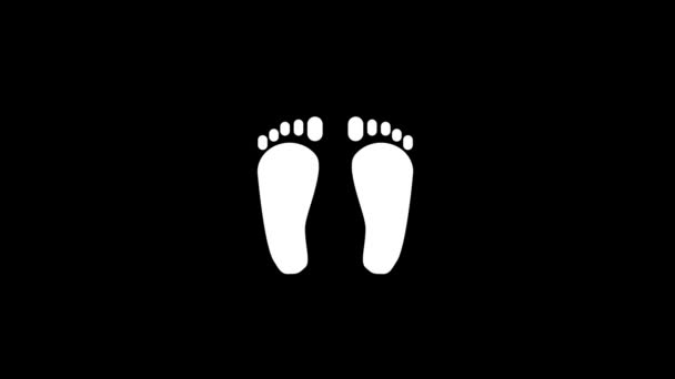 黒い背景に足の白い画像 人の足跡だ プロジェクトのダイナミックスタイル映像 モーショングラフィックスと合成のための4Kビデオアニメーション — ストック動画
