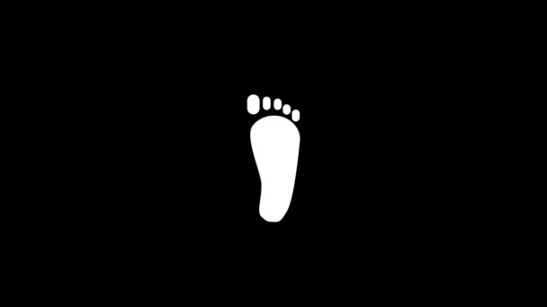 黒い背景に足の白い画像 1フィートの人間の足跡 プロジェクトのダイナミックスタイル映像 モーショングラフィックスと合成のための4Kビデオアニメーション — ストック動画
