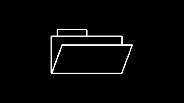 黒い背景のフォルダの白い画像 ファイルをコンピュータに保存します プロジェクトのダイナミックスタイル映像 モーショングラフィックスと合成のための4Kビデオアニメーション — ストック動画