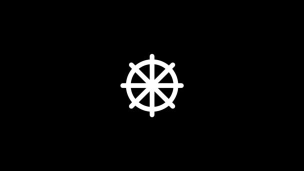 黑色背景上轮子的白色图片 在海上控制船只 您的项目的动态风格镜头 4K视频动画 用于运动图形和合成 — 图库视频影像