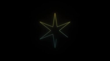 Siyah arkaplanda parlayan neon yıldız simgesi. Sihirli detay. Hareket grafikleri ve birleşikliği için 4K video animasyonu.