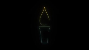 Siyah arkaplanda parlayan neon meşale simgesi. Karanlıkta odayı aydınlatıyor. Hareket grafikleri ve birleşikliği için 4K video animasyonu.