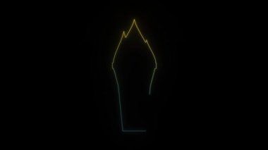 Siyah arkaplanda parlayan neon meşale simgesi. Karanlıkta odayı aydınlatıyor. Hareket grafikleri ve birleşikliği için 4K video animasyonu.