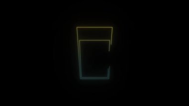 Siyah arkaplanda parlayan neon camlı su ikonu. Bardak suyla dolu. Hareket grafikleri ve birleşikliği için 4K video animasyonu.