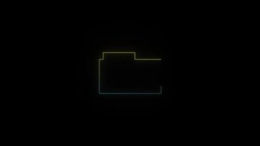 Siyah arkaplanda parlayan neon dosya simgesi. Bir bilgisayarda veri depolama. Hareket grafikleri ve birleşikliği için 4K video animasyonu.