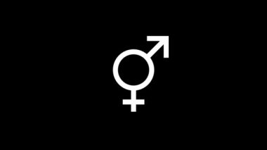 Siyah arka planda beyaz bir kadın ve erkek resmi. Kadınlara erkek egemen olmak. Projeniz için dinamik tarzda görüntüler. Hareket grafikleri ve birleşikliği için 4K video animasyonu