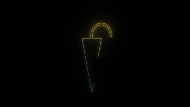 Świecąca Neonowa Ikona Parasola Czarnym Tle Element Wizerunku Dżentelmena Animacja — Wideo stockowe
