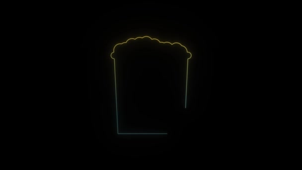 Glowing Neon Popcorn Icon Pada Latar Belakang Hitam Untuk Menonton — Stok Video