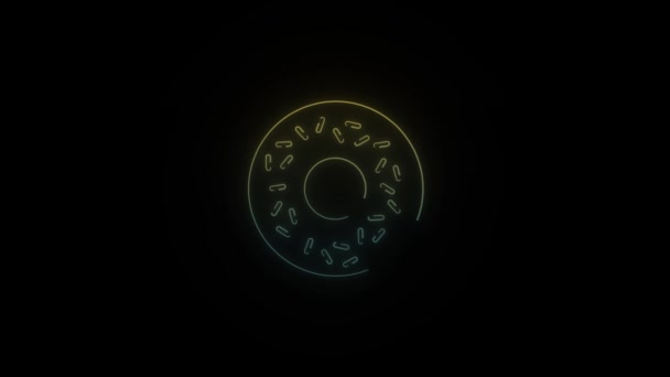 Leuchtendes Neon Donut Symbol Auf Schwarzem Hintergrund Leckerer Donut Mit — Stockvideo