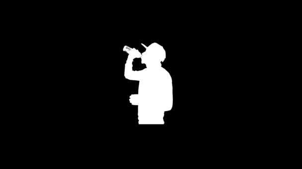 Bílý Obrázek Muže Pije Vodu Černém Pozadí Sportovec Pije Vodu — Stock video