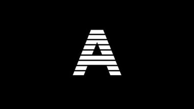 Siyah arka planda A harfinin beyaz simgesi. Amerikan alfabesi. Yazmak için İngilizce. Projeniz için dinamik tarzda görüntüler. Hareket grafikleri ve birleşikliği için 4K video animasyonu