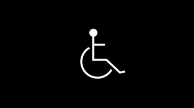 Siyah arka planda beyaz engelli simgesi. Otoparkta engelli işareti var. Projeniz için dinamik tarzda görüntüler. Hareket grafikleri ve birleşikliği için 4K video animasyonu