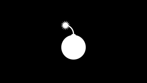 黒い背景に爆弾の白いアイコン 危険な武器だ プロジェクトのダイナミックスタイル映像 モーショングラフィックスと合成のための4Kビデオアニメーション — ストック動画