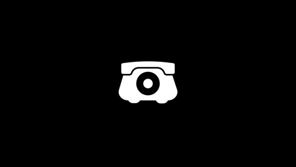 Белая Икона Телефона Черном Фоне Старый Дисковый Телефон Динамический Стиль — стоковое видео