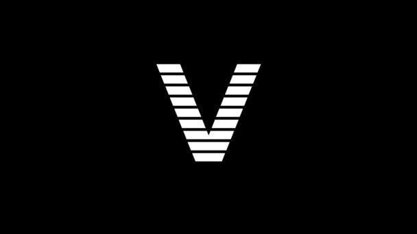 黒の背景に文字Vの白いアイコン アメリカのアルファベット 英語で書かれています プロジェクトのダイナミックスタイル映像 モーショングラフィックスと合成のための4Kビデオアニメーション — ストック動画