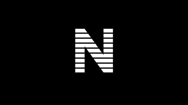 黒の背景に文字Nの白いアイコン アメリカのアルファベット 英語で書かれています プロジェクトのダイナミックスタイル映像 モーショングラフィックスと合成のための4Kビデオアニメーション — ストック動画