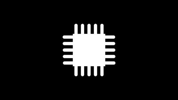 黑色背景上的白色处理器图标 用于信息处理的计算机处理器 您的项目的动态风格镜头 4K视频动画 用于运动图形和合成 — 图库视频影像