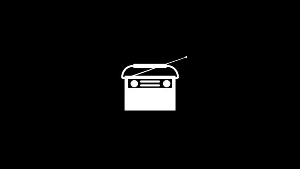 Ícone Branco Rádio Fundo Preto Velho Receptor Rádio Imagens Estilo — Vídeo de Stock
