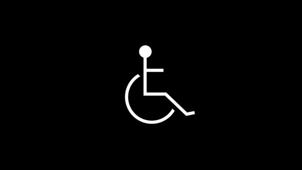 黒の背景に無効化されたホワイトアイコン 駐車場に障害者標識あり プロジェクトのダイナミックスタイル映像 モーショングラフィックスと合成のための4Kビデオアニメーション — ストック動画