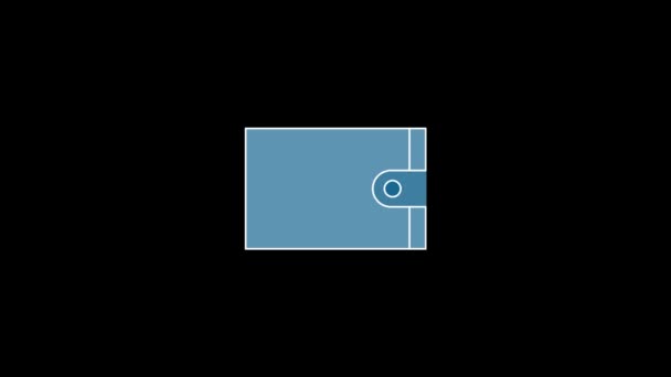 黒い背景に財布の白いアイコン お金を貯めて プロジェクトのダイナミックスタイル映像 モーショングラフィックスと合成のための4Kビデオアニメーション — ストック動画