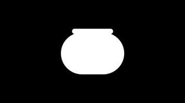 Siyah arka planda beyaz vazo simgesi. Balık için akvaryum. Projeniz için dinamik tarzda görüntüler. Hareket grafikleri ve birleşikliği için 4K video animasyonu