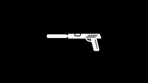 黒い背景にサイレンサー付き武器の白いアイコン マフラーと凶器だ プロジェクトのダイナミックスタイル映像 モーショングラフィックスと合成のための4Kビデオアニメーション — ストック動画
