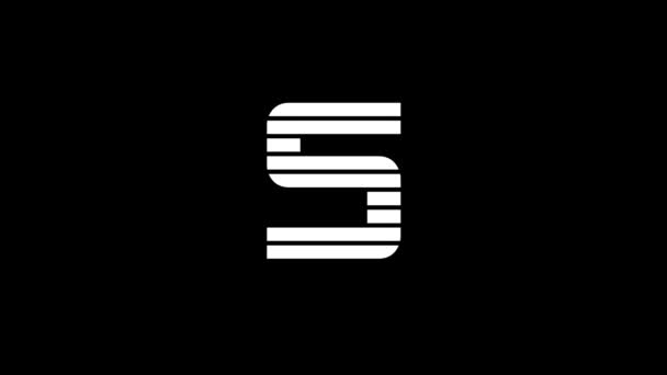 黒の背景にS字の白いアイコン アメリカのアルファベット 英語で書かれています プロジェクトのダイナミックスタイル映像 モーショングラフィックスと合成のための4Kビデオアニメーション — ストック動画