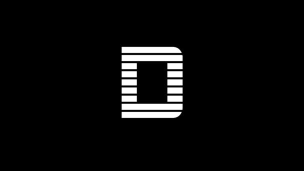 黒の背景にD文字の白いアイコン アメリカのアルファベット 英語で書かれています プロジェクトのダイナミックスタイル映像 モーショングラフィックスと合成のための4Kビデオアニメーション — ストック動画