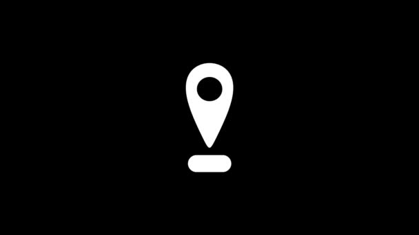 Белый Значок Местоположения Черном Фоне Отображение Конечной Точки Карте Динамический — стоковое видео