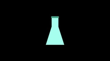 Siyah arka planda beyaz matara ikonu. Laboratuvarda deneyler yapıyor. Projeniz için dinamik tarzda görüntüler. Hareket grafikleri ve birleşikliği için 4K video animasyonu