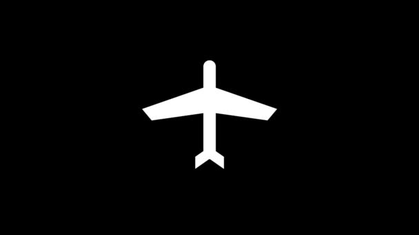 黒い背景に飛行機の白いアイコン 都市間の乗客の輸送 プロジェクトのダイナミックスタイル映像 モーショングラフィックスと合成のための4Kビデオアニメーション — ストック動画