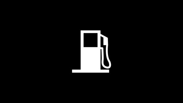 黒い背景にガソリンスタンドの白いアイコン 道路の給油車だ プロジェクトのダイナミックスタイル映像 モーショングラフィックスと合成のための4Kビデオアニメーション — ストック動画