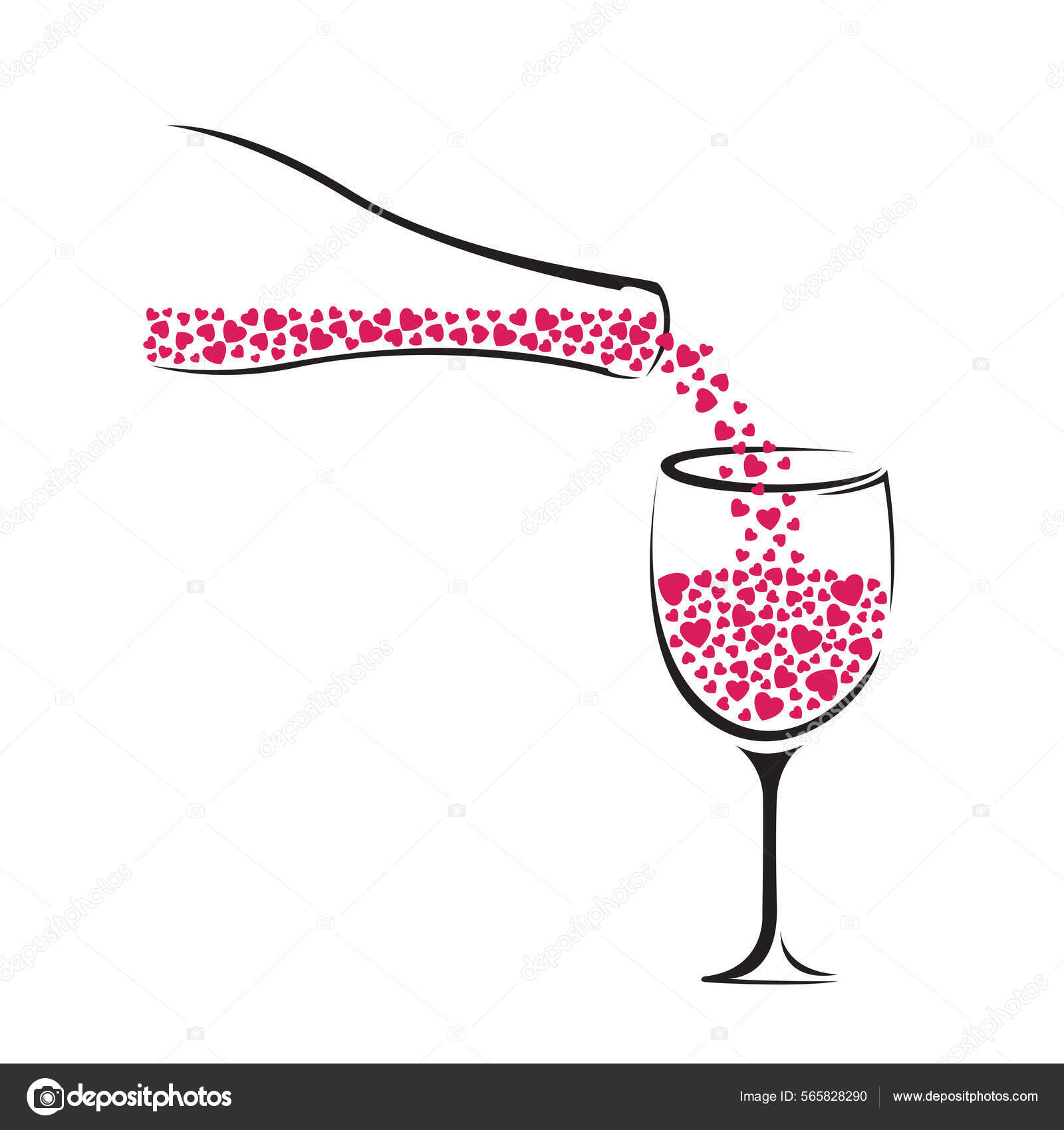 Wine Glass Bottle Wine Heart Vector Illustration Stock Vector by