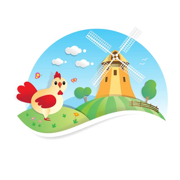 Farm Cartoon Countryside Background Flat Vector Illustration — Vector de stock